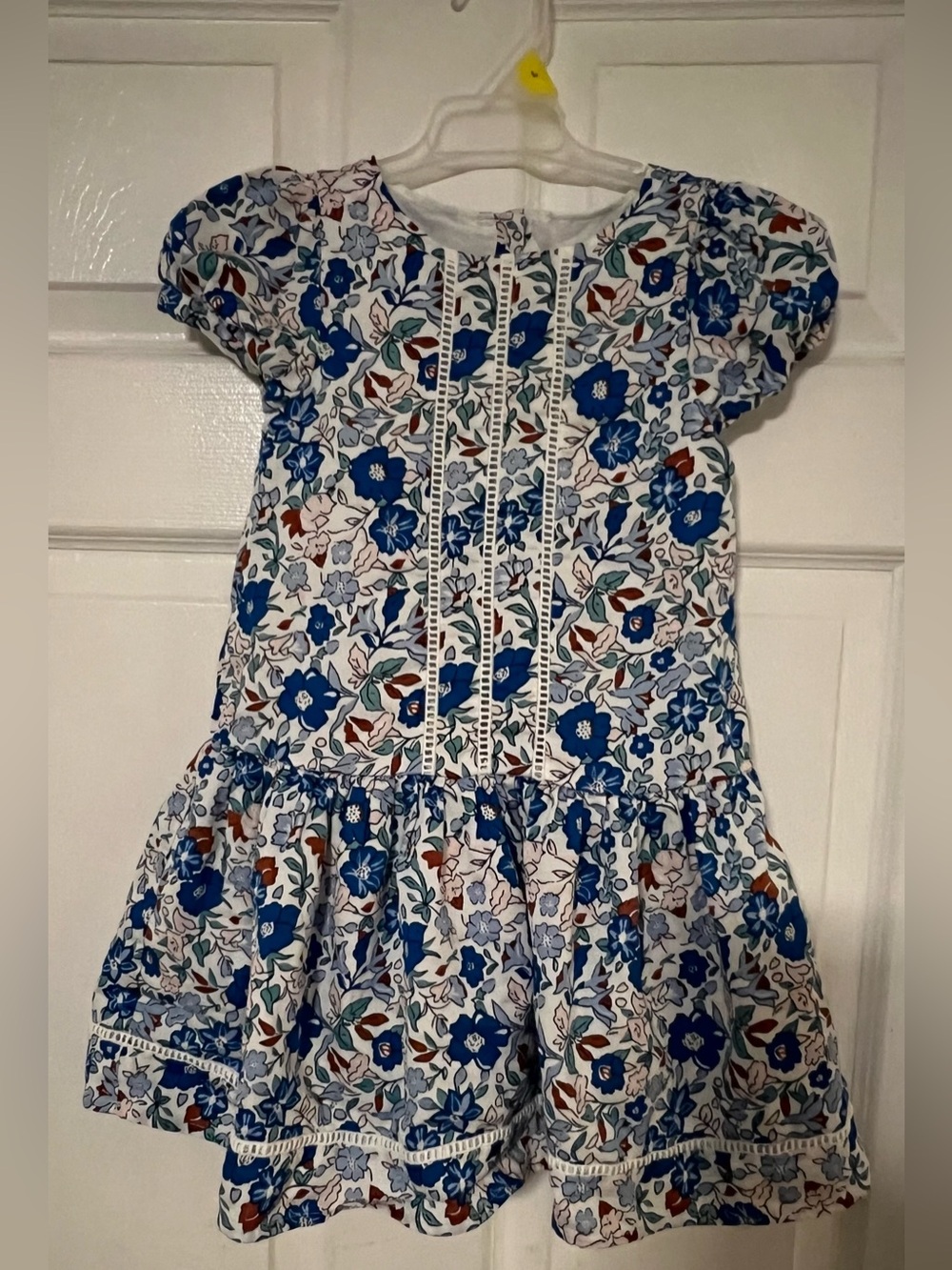 Janie and Jack White Floral Cotton Dress with Blue and Brown Accents